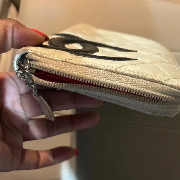Chanel Quilted Cream and Black Phone Case / organizer wallet